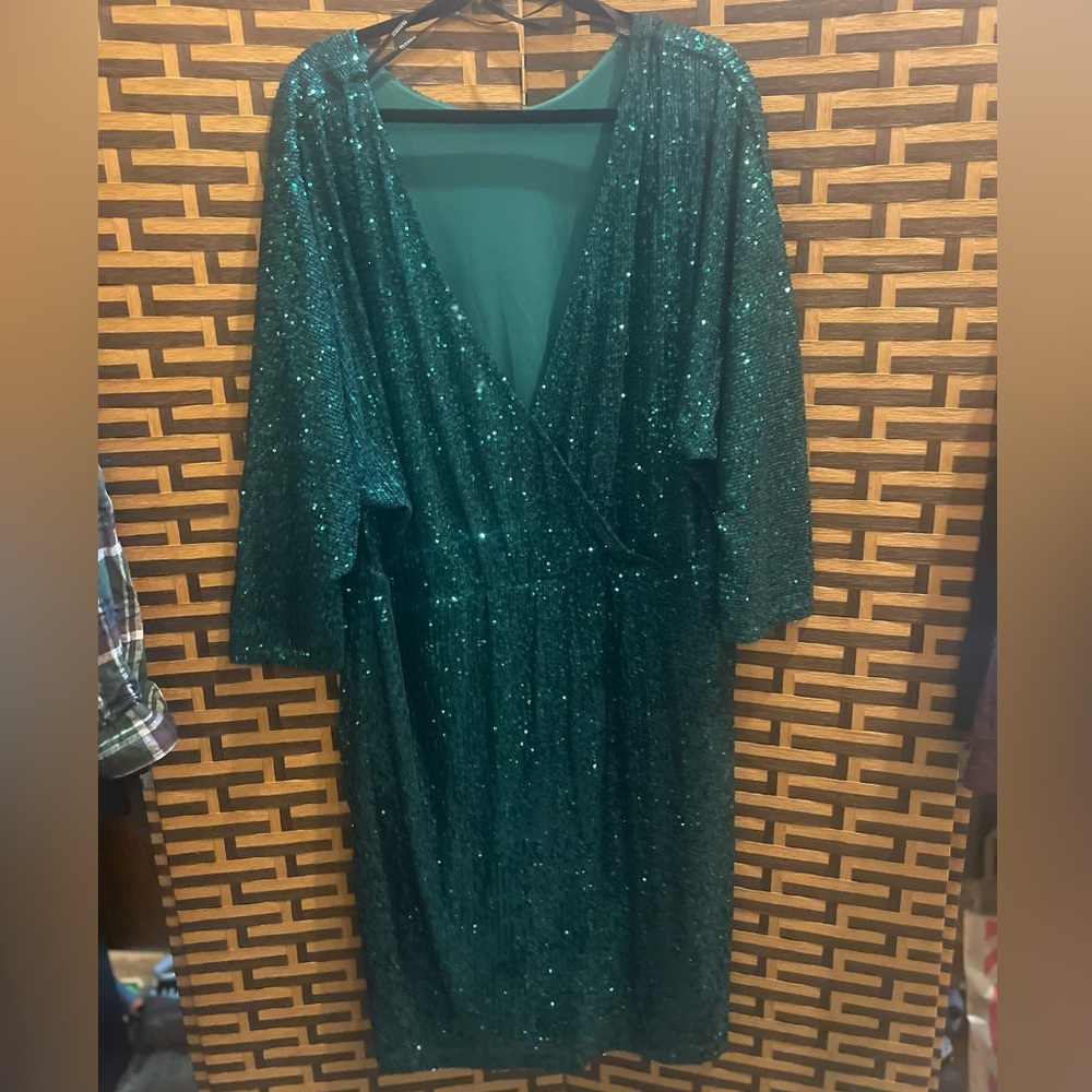 ELOQUII green sequin long sleeve dress womens size 22 plus